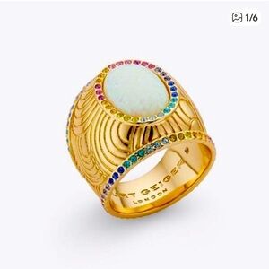 Kurt Geiger Gold Ring with Opal and Rainbow Stones